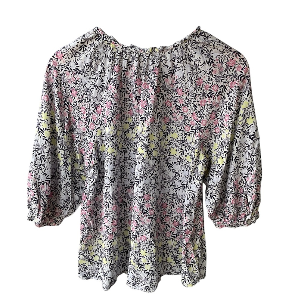 A New approach Blouse Top Floral Pink Yellow Preppy Academia Business consign M - Picture 2 of 4